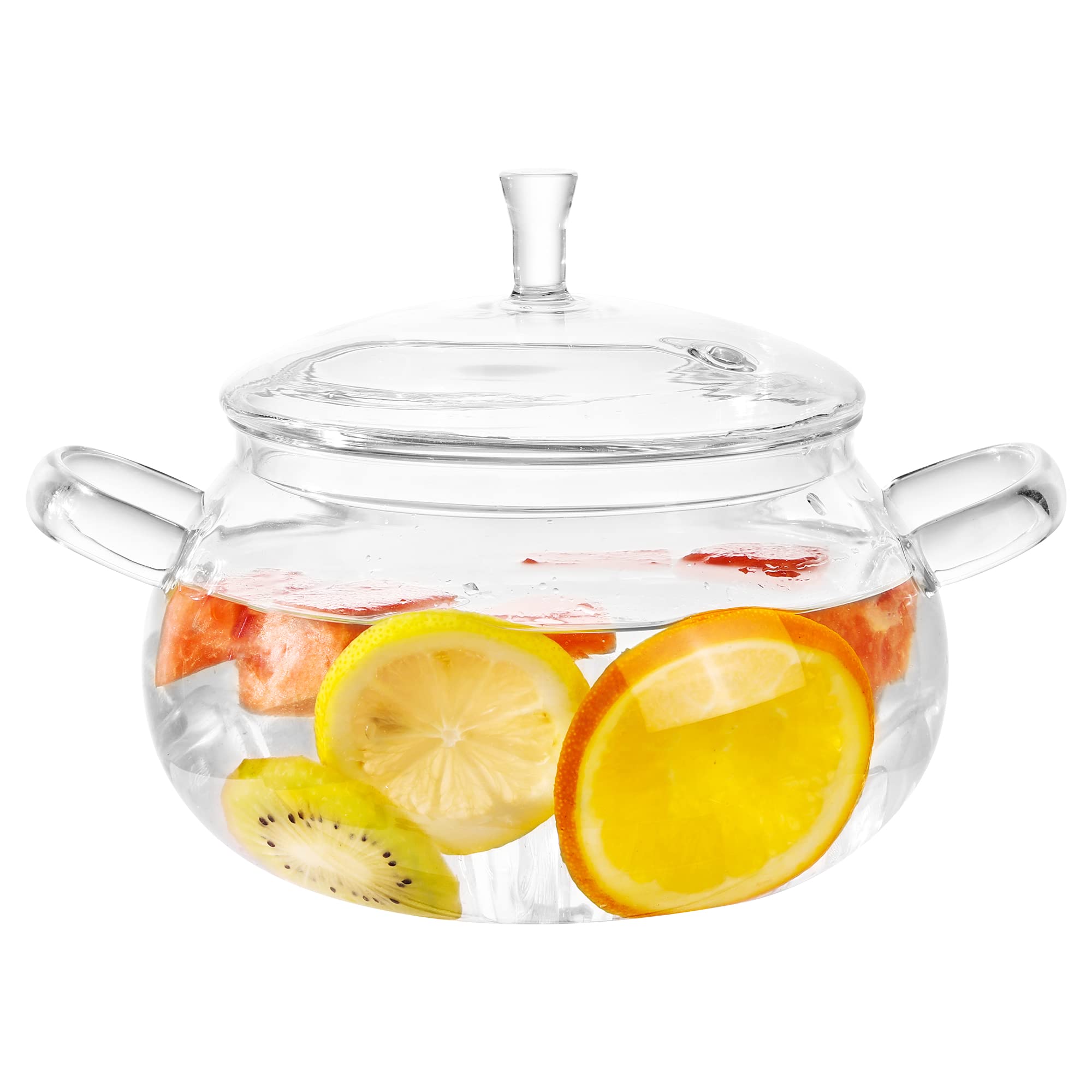 Glass Cooking Pot 83oz with lid: even heat for sauces and soups.