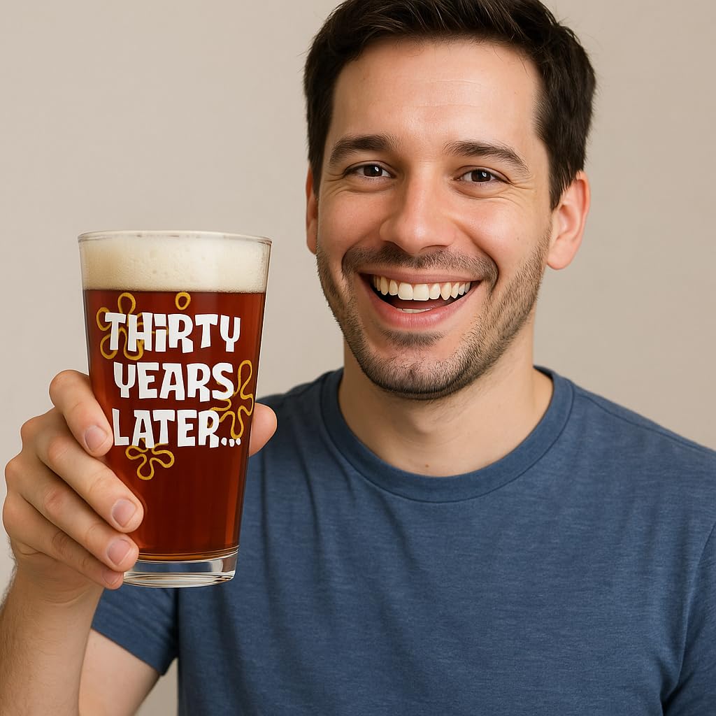 Glassicle nostalgic 16oz beer glass highlights retro vibes for retirement.