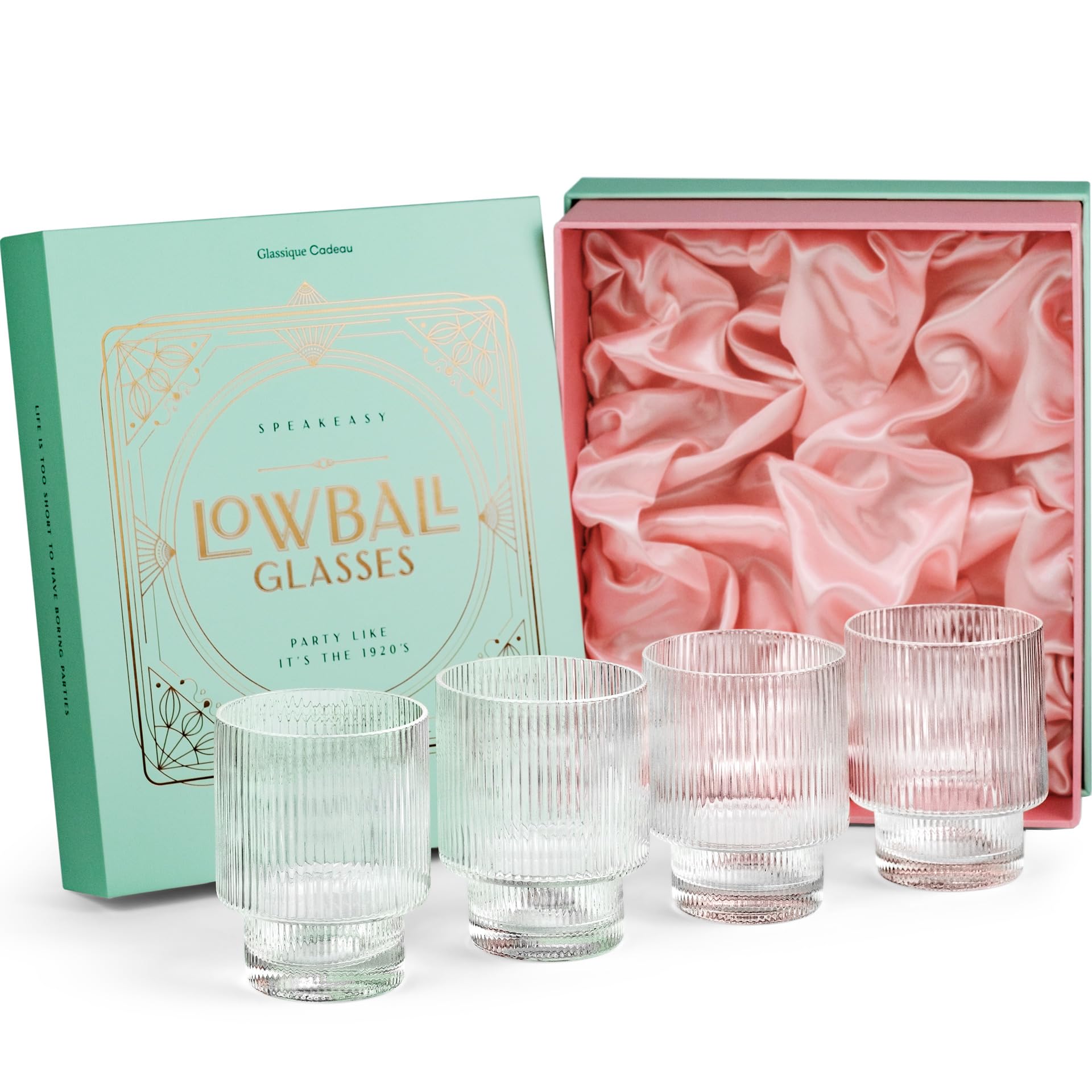 GLASSIQUE CADEAU art deco ribbed lowball glass for whiskey cocktails