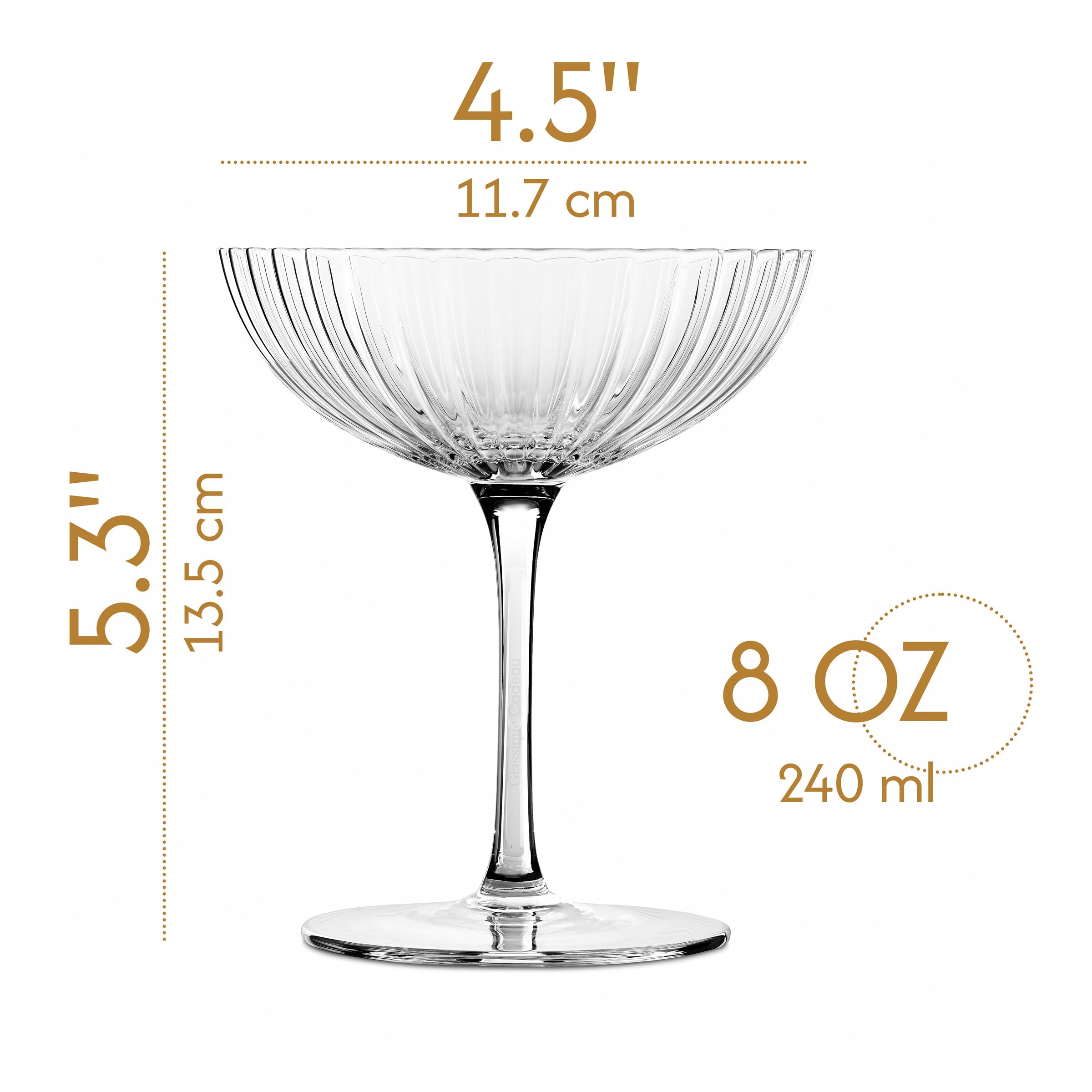 Crystal ribbed saucer catches light, highlighting the 8 oz serving.