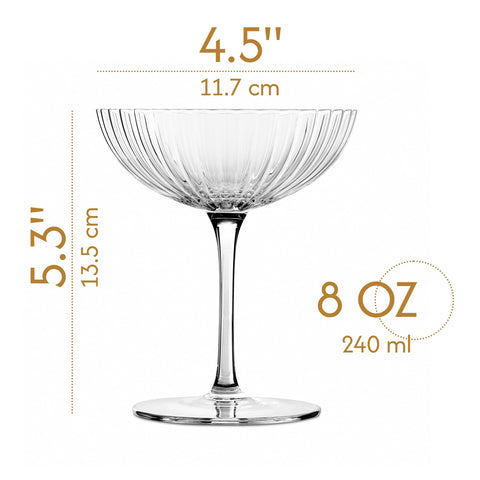 Crystal ribbed saucer catches light, highlighting the 8 oz serving.