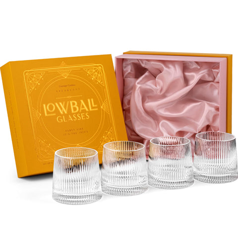 GLASSIQUE CADEAU vintage Art Deco lowball glasses for whiskey and gin cocktails.