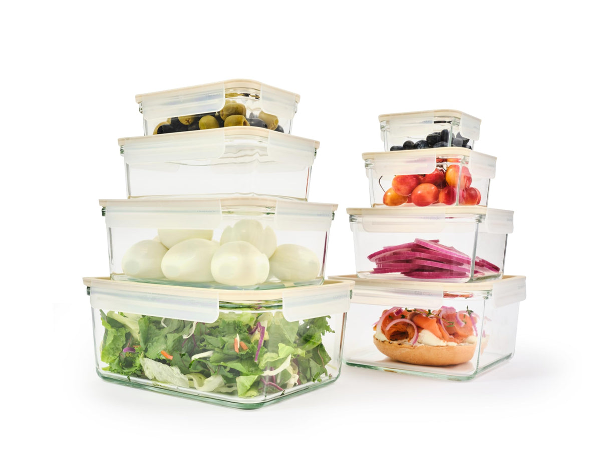 Glasslock Sens 16pcs rectangle-10oz container with airtight seal for fresh meal prep.