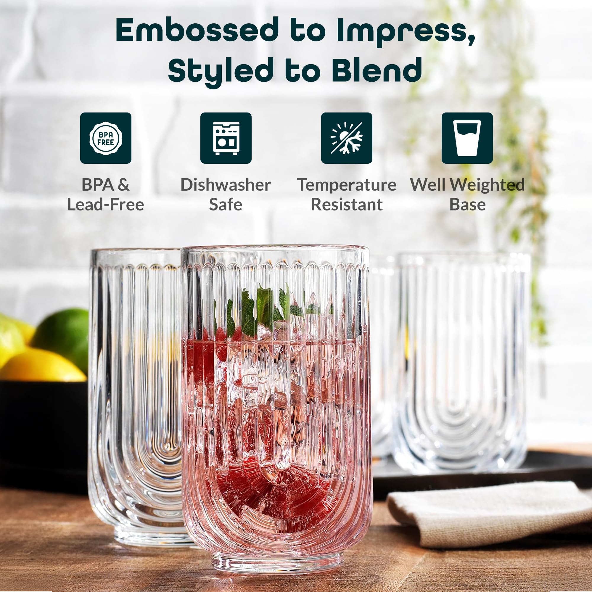 Glaver's 17oz vintage highball glasses ready for water, juice, or cocktails