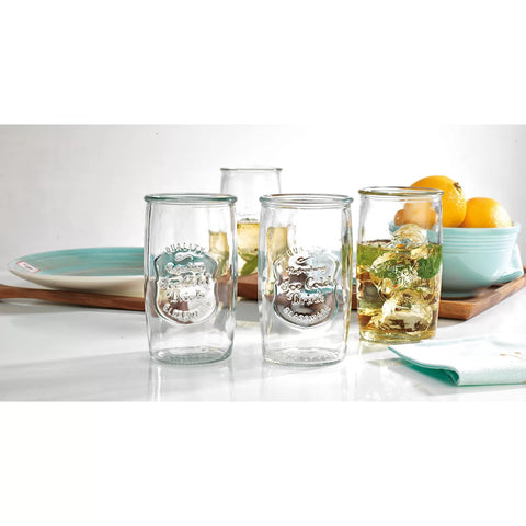 Glaver's clear drinking glasses arranged to showcase artisanal craftsmanship and versatility.