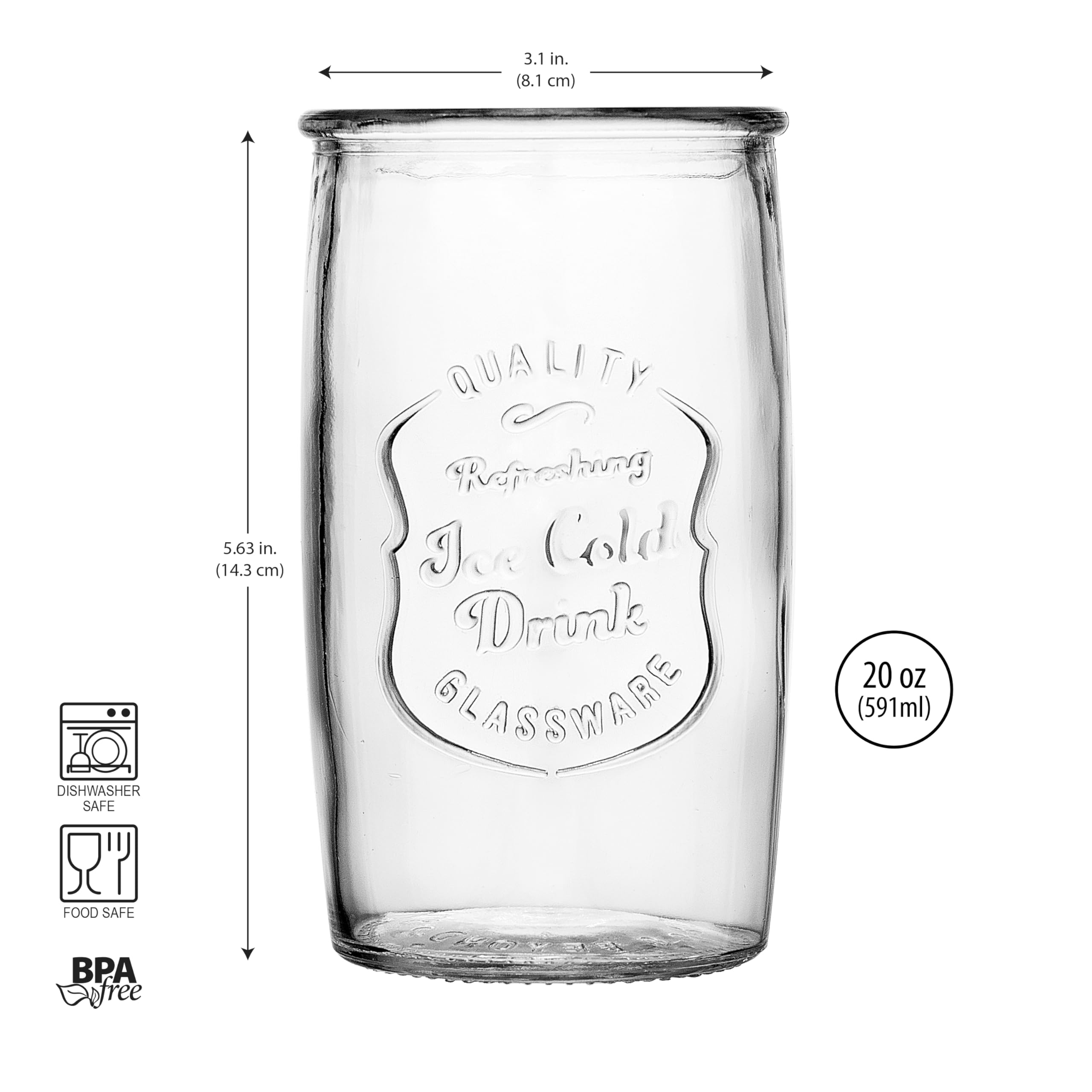 Glaver's glass tumbler with embossed logo ideal for cocktails and classic beverages.