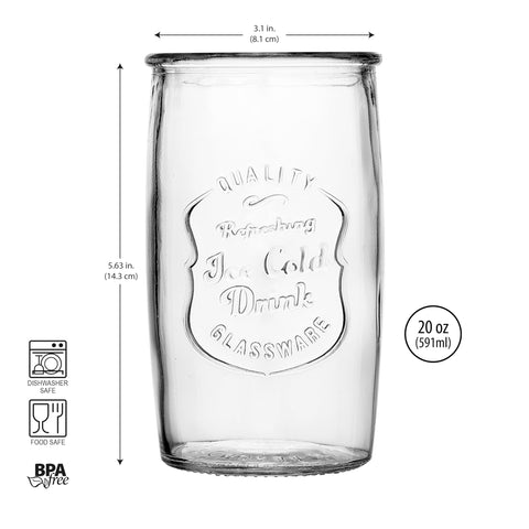 Glaver's glass tumbler with embossed logo ideal for cocktails and classic beverages.