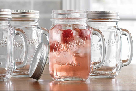 Glaver's Mason Jar 16oz mug with handle and lid, spill-proof for outdoor use