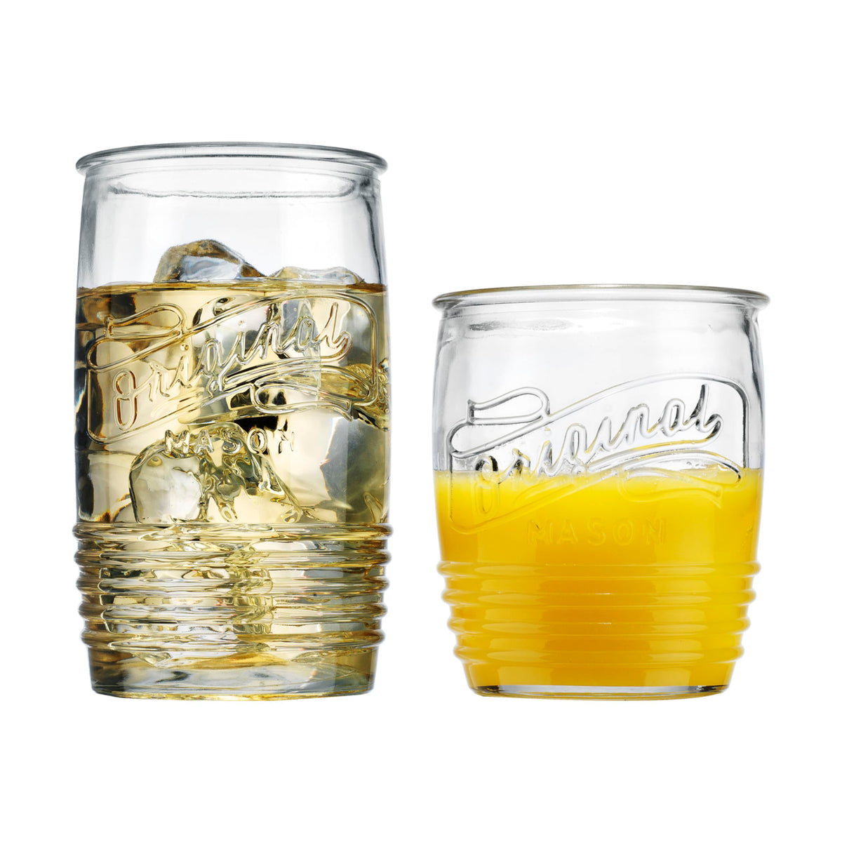 Glaver's Original Mason highball glasses, 20 oz, perfect for cocktails and iced drinks.