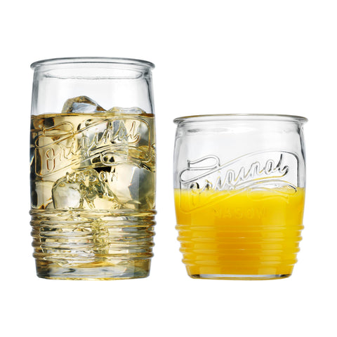 Glaver's Original Mason highball glasses, 20 oz, perfect for cocktails and iced drinks.