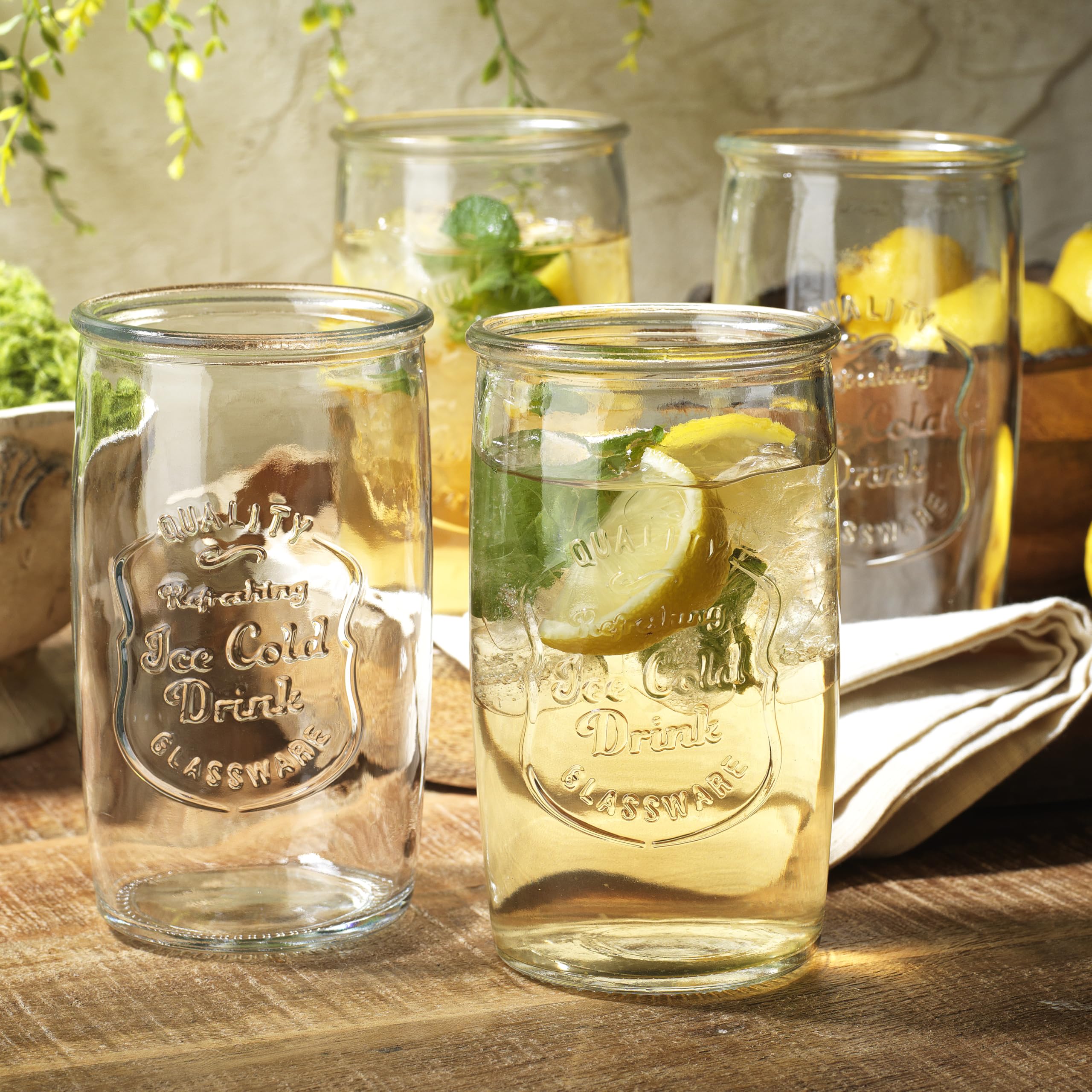Glaver's 20 oz highball glass close-up showing thick durable walls for everyday use.