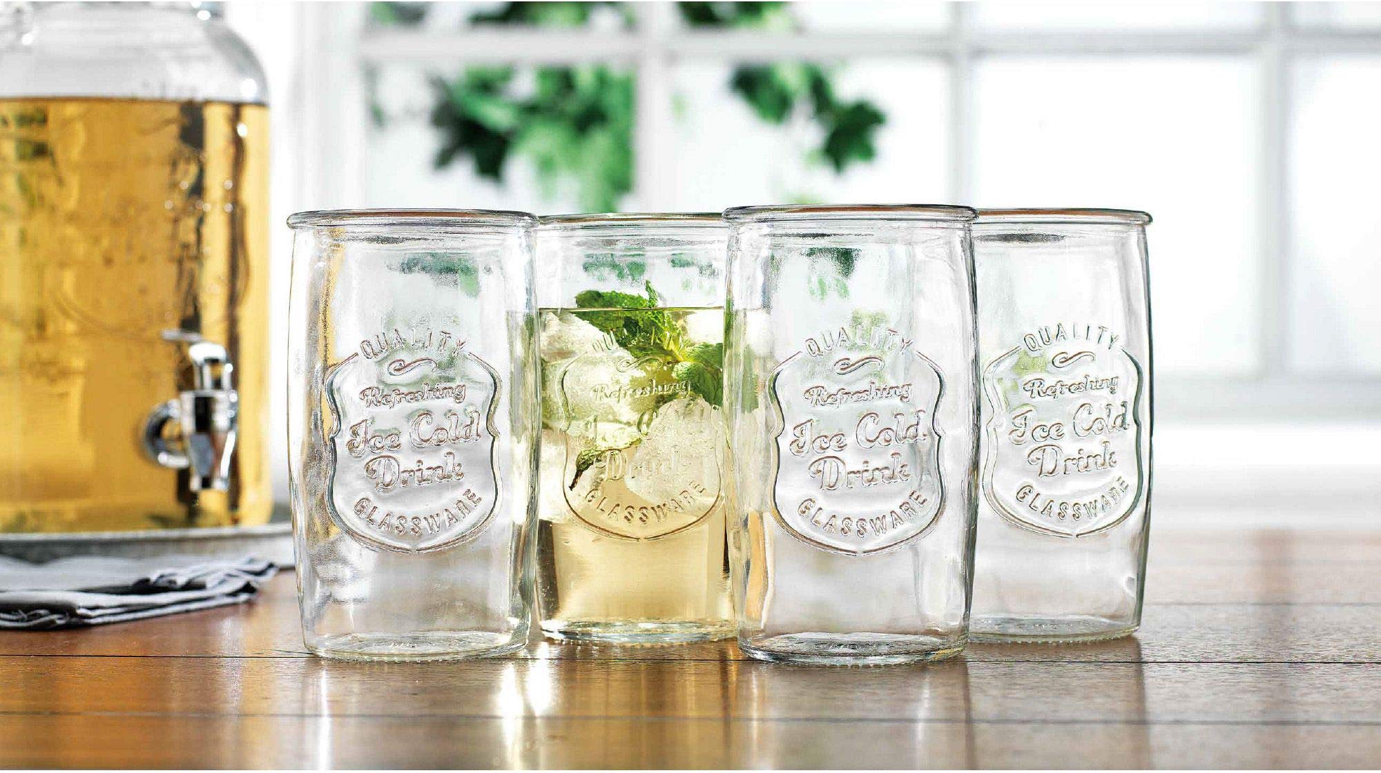 Glaver's vintage glassware set enhances home bar setups for entertaining.