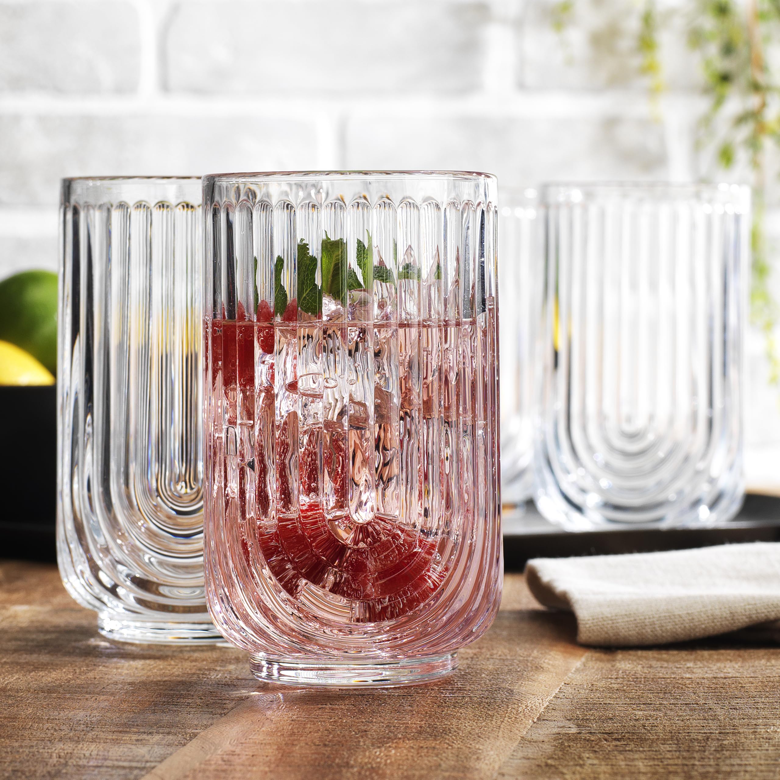 Glaver's glasses with U-shape arch design ideal for layered drinks and garnishes