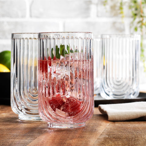 Glaver's glasses with U-shape arch design ideal for layered drinks and garnishes