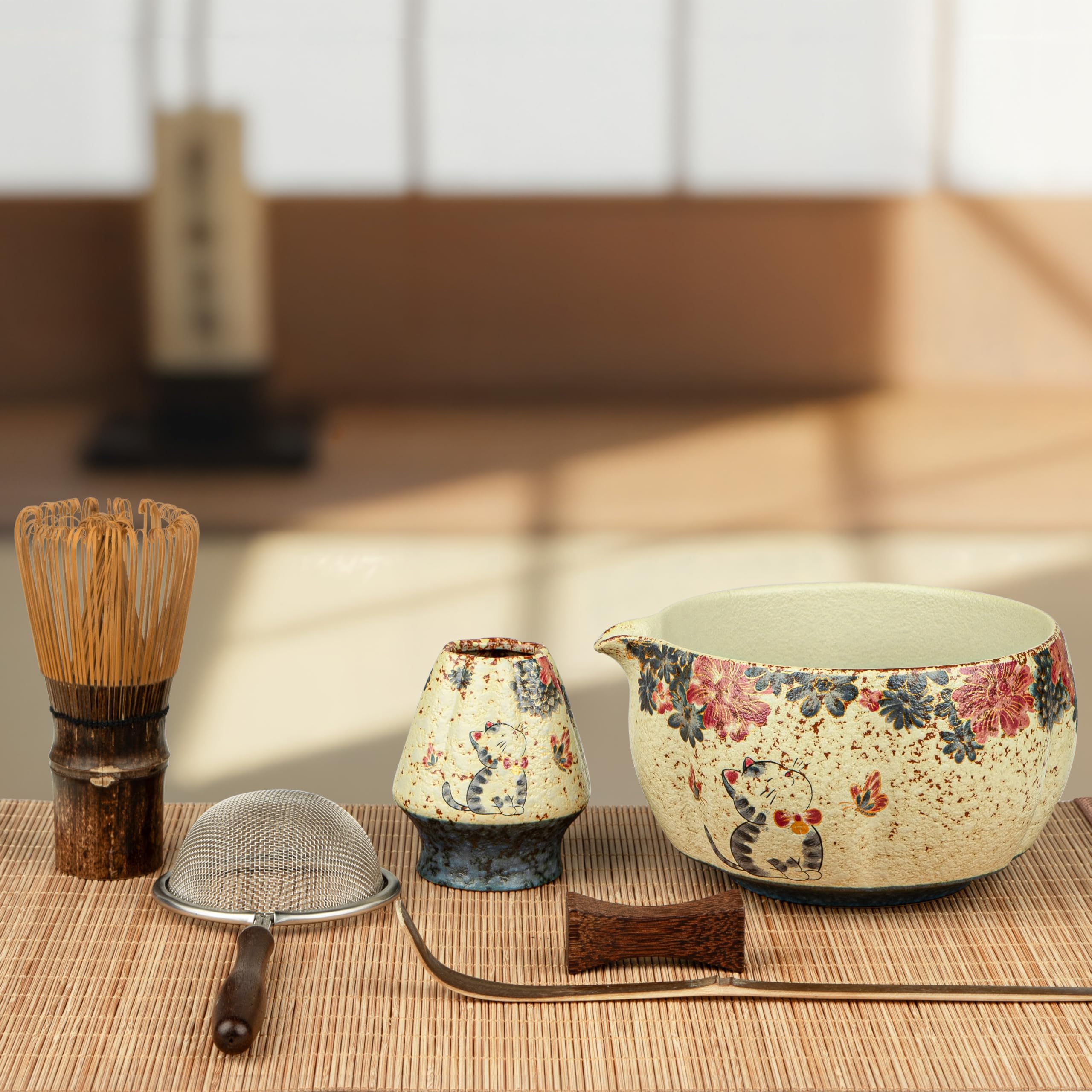 GleeNflux matcha bowl with cat motif enhances your tea ritual