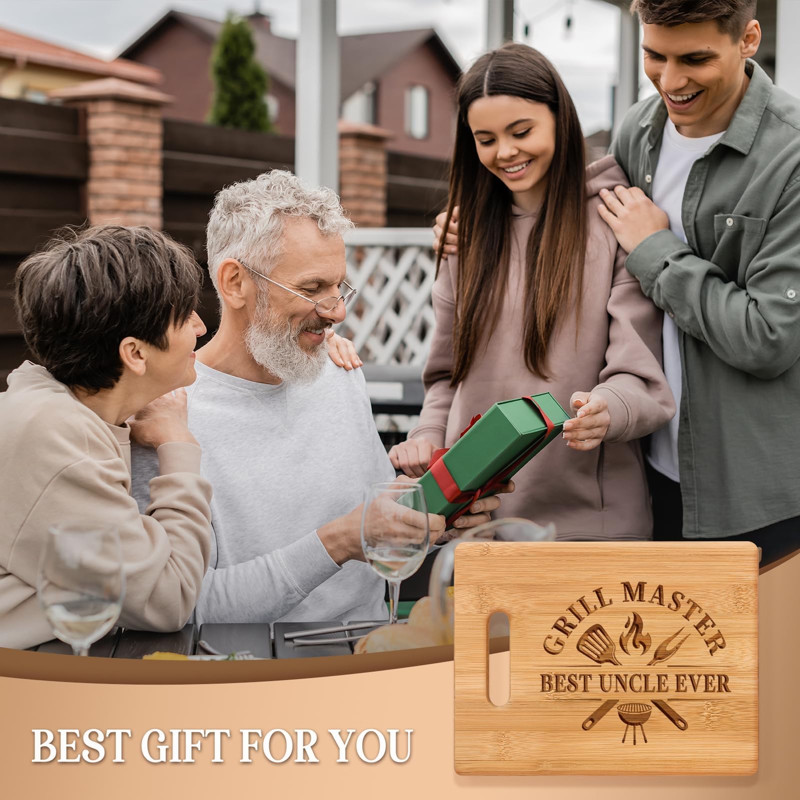 Gleevera Christmas uncle gift cutting board ready for prep and serving.