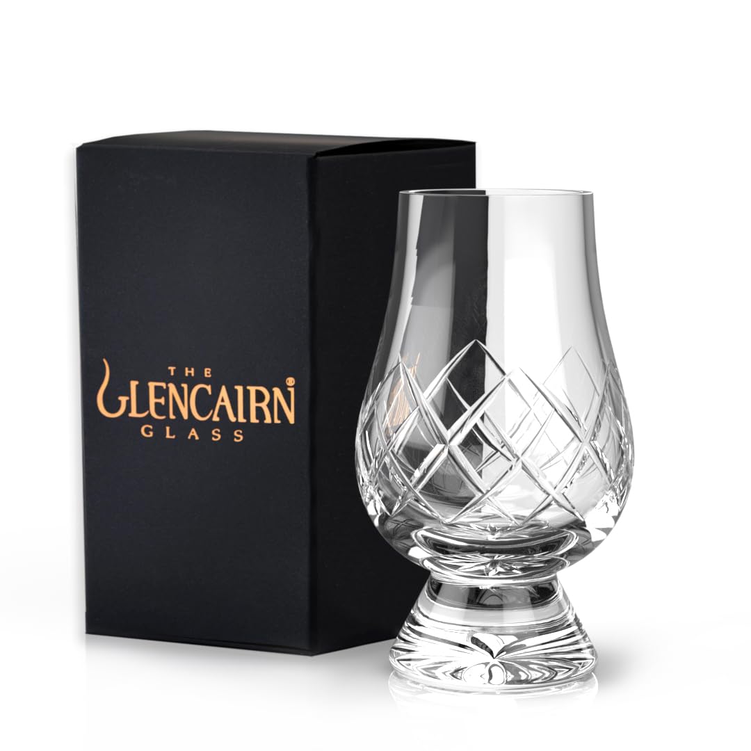 GLENCAIRN Cut glass whiskey glass in gift carton, crisp clarity for nosing and tasting.