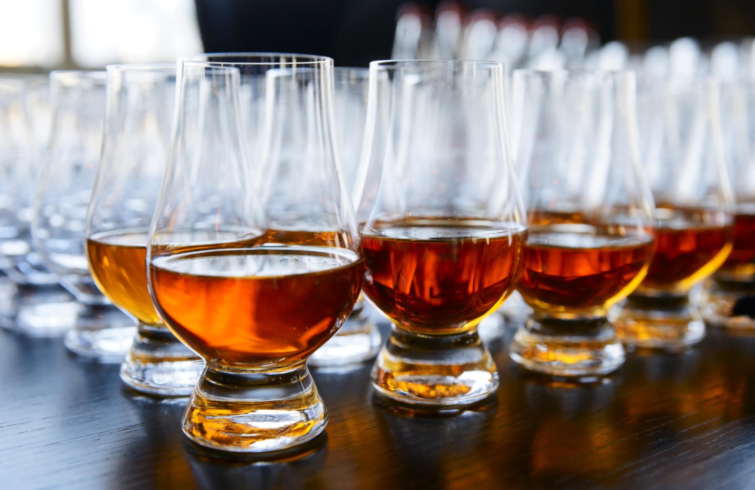 Glencairn glass wide bowl highlights colour and liquid depth.