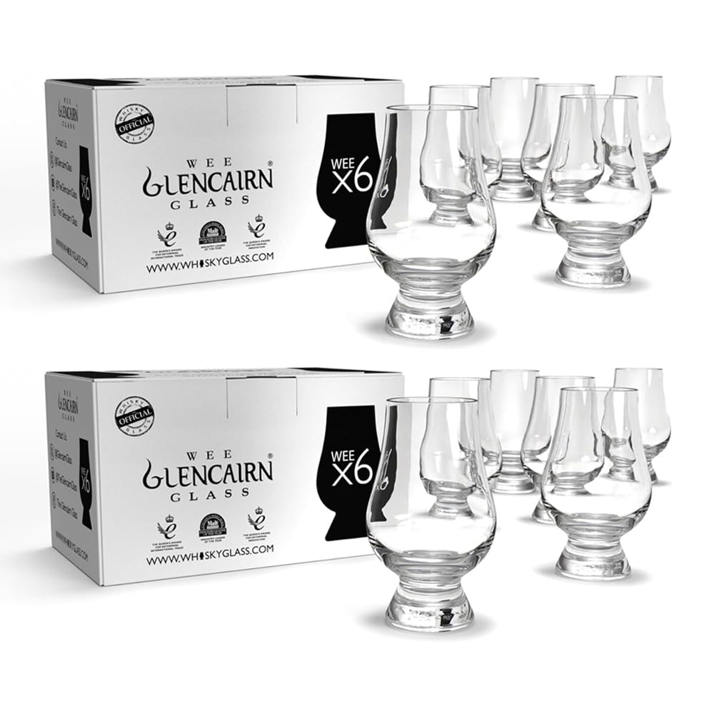 Glencairn Wee mini whisky glasses on display, ideal for shared tastings and parties.