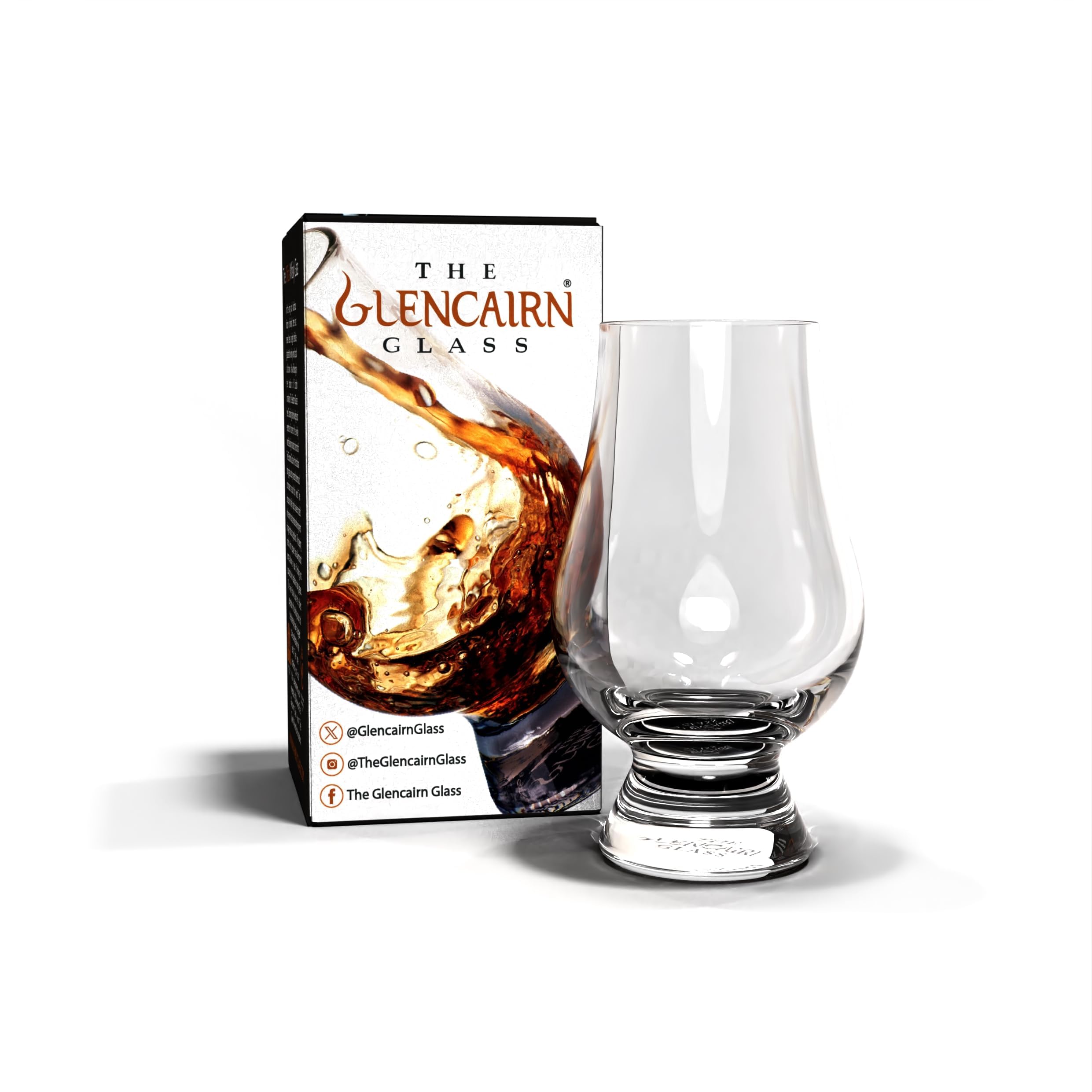 GLENCAIRN whiskey glass in gift carton highlights a comfortable hand-fit for easy gripping.