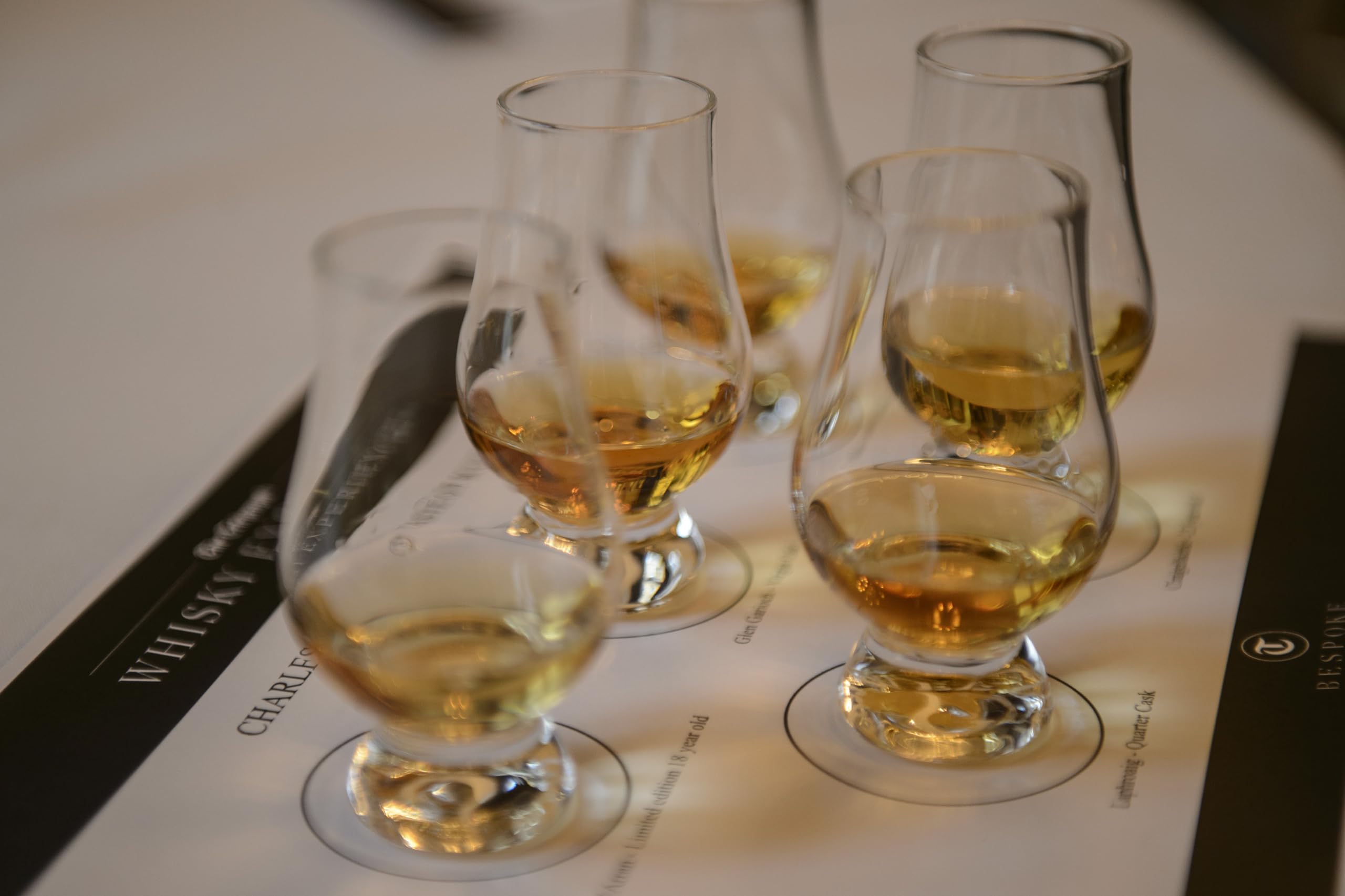 Glencairn whiskey glass with tapered mouth concentrates aromas