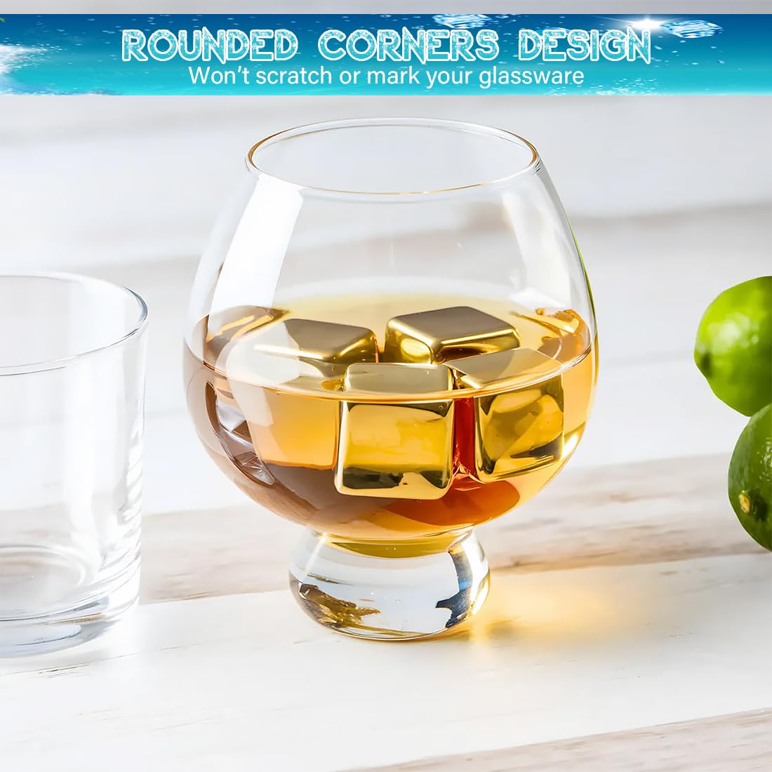 Gift-ready Glendaveny gold cube set with tray and tongs for entertaining.