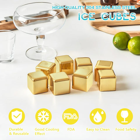 Glendaveny ice tong beside gold cubes for easy handling and serving.