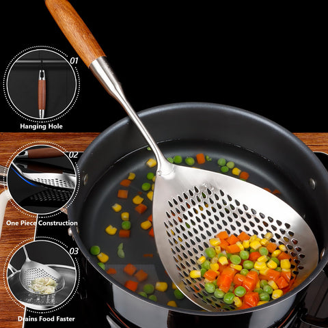 Glendaveny skimmer design that resists heat and rust during cooking