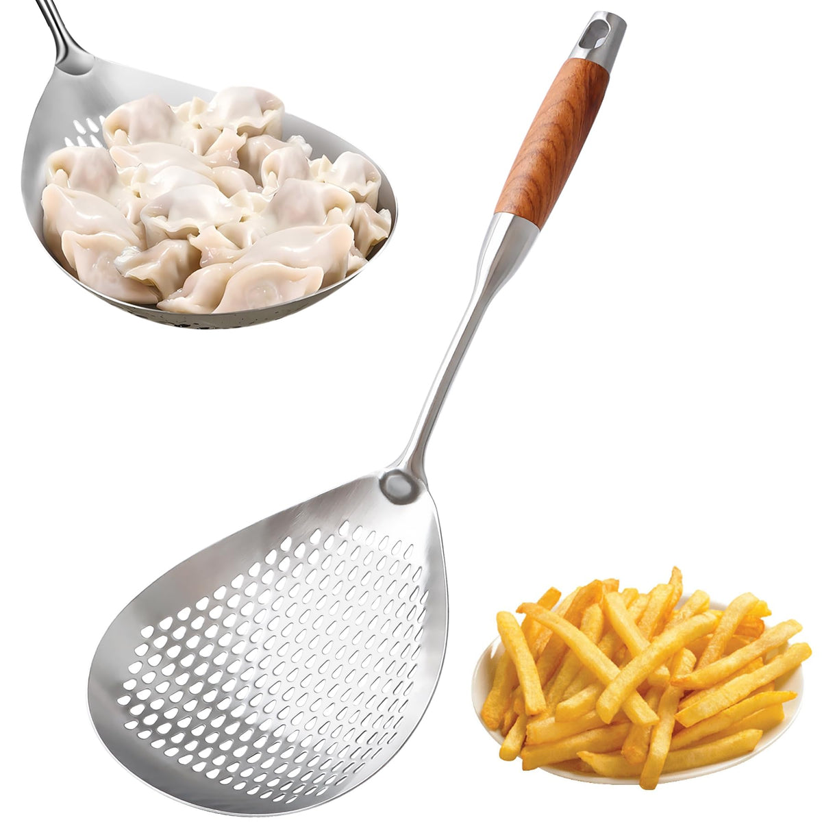 Glendaveny skimmer slotted spoon with large basket for quick draining during frying