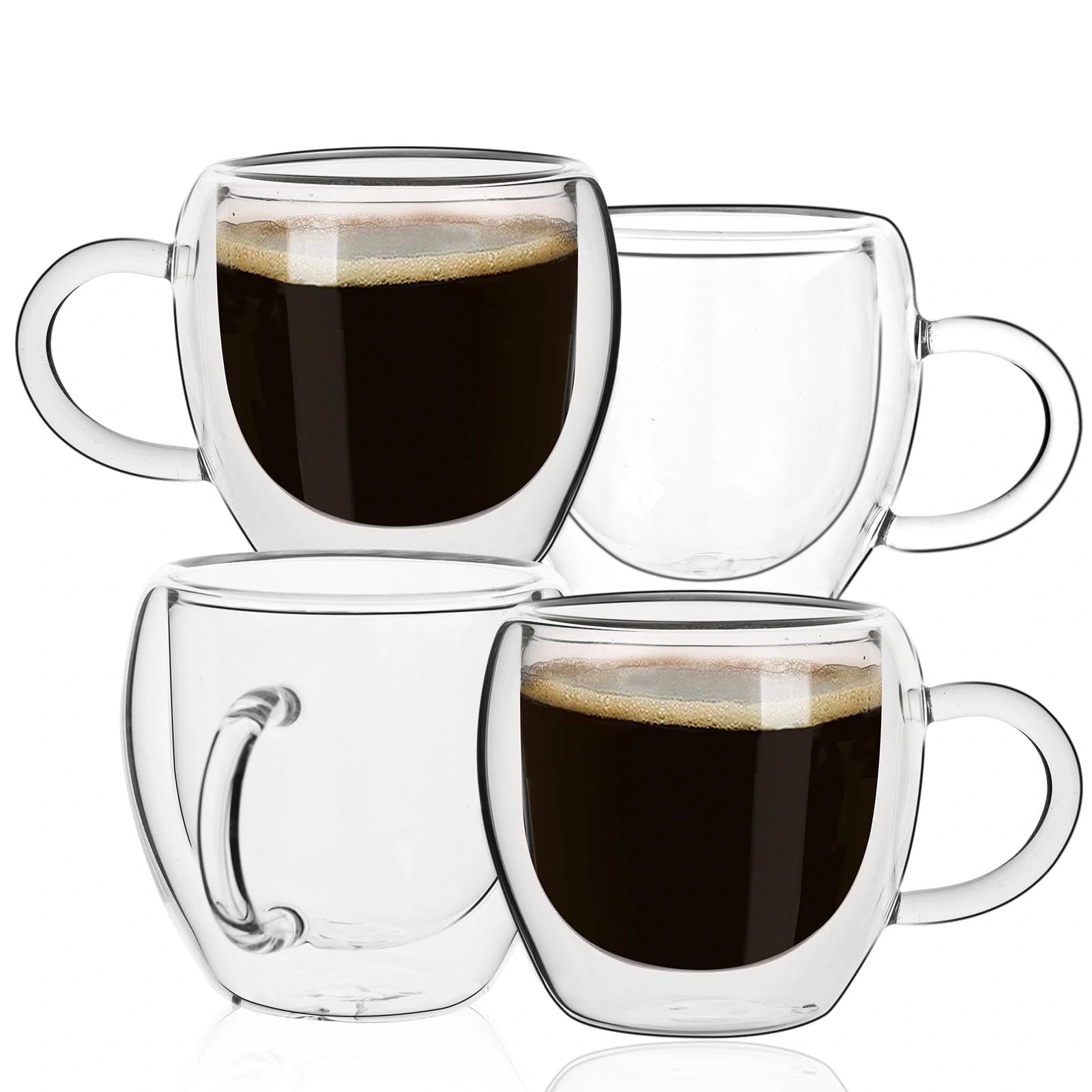 Glenkach 2.5 oz espresso cups set of 4 in crystal clear borosilicate glass for showcasing coffee