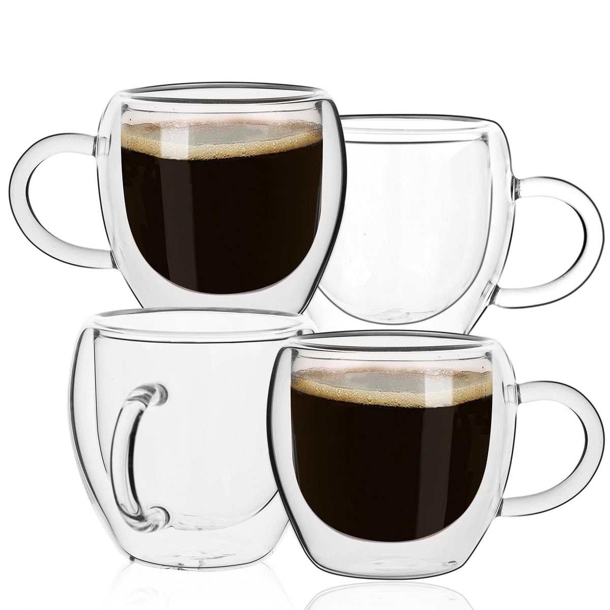 Glenkach 2.5 oz espresso cups set of 4 in crystal clear borosilicate glass for showcasing coffee