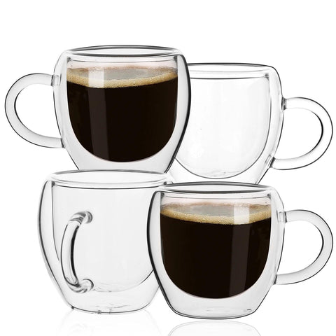 Glenkach 2.5 oz espresso cups set of 4 in crystal clear borosilicate glass for showcasing coffee
