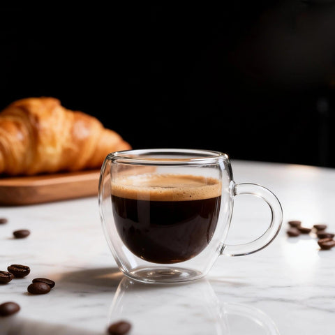 Glenkach espresso shot glass with handle emphasizes precise 2.5 oz pours and easy grip