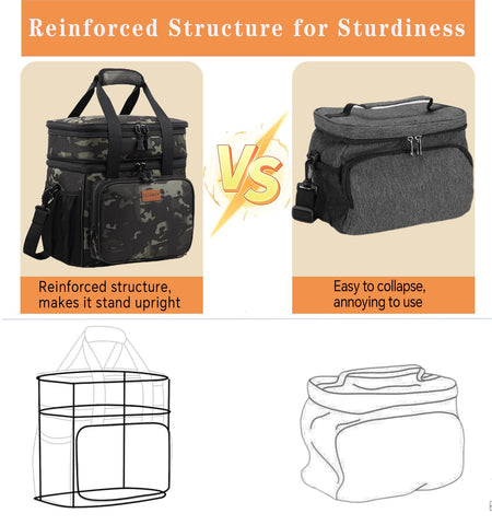 GLENKEY heavy-duty lunch cooler with padded carry strap for easy transport.