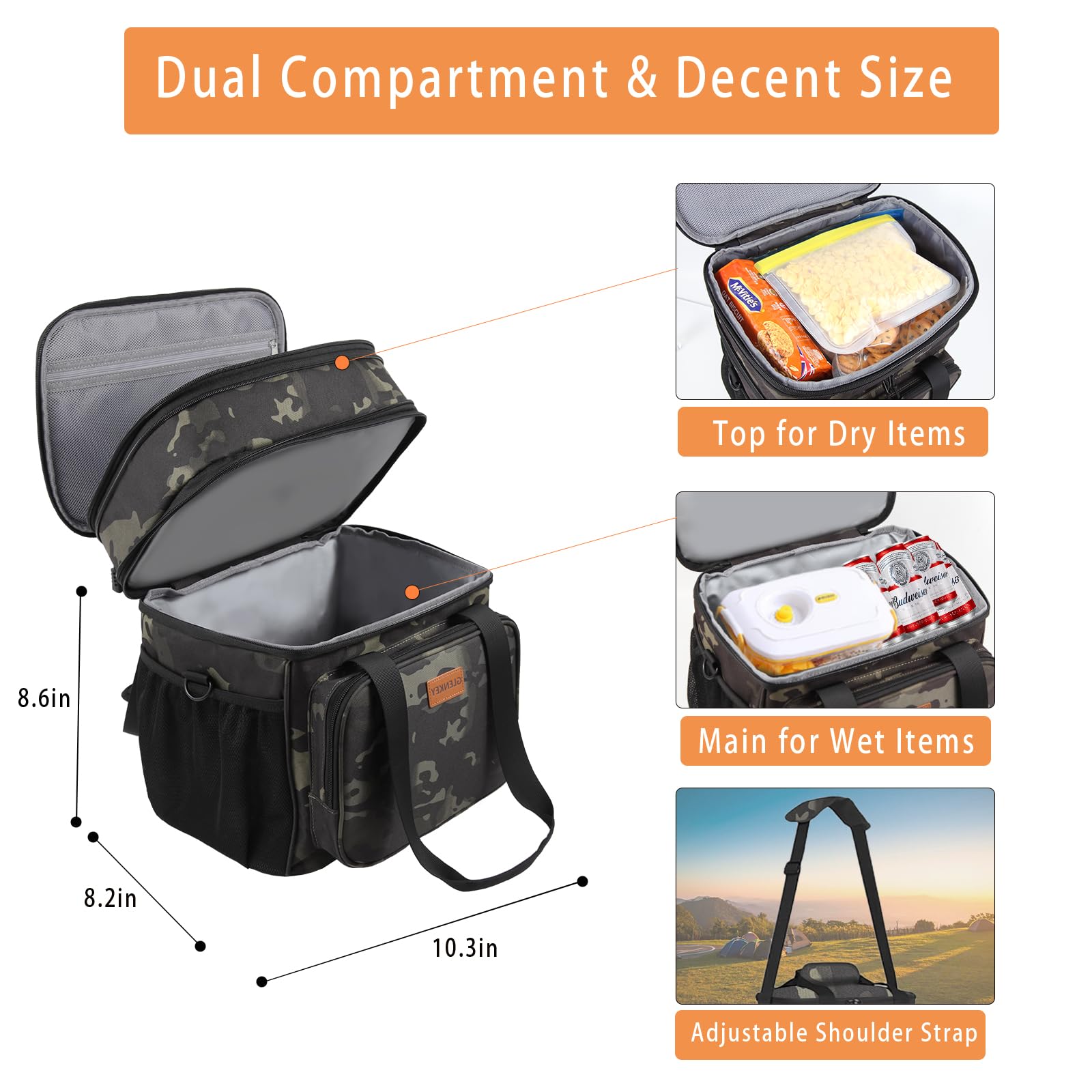 GLENKEY insulated lunch box top expandable compartment keeps foods organized for picnics.