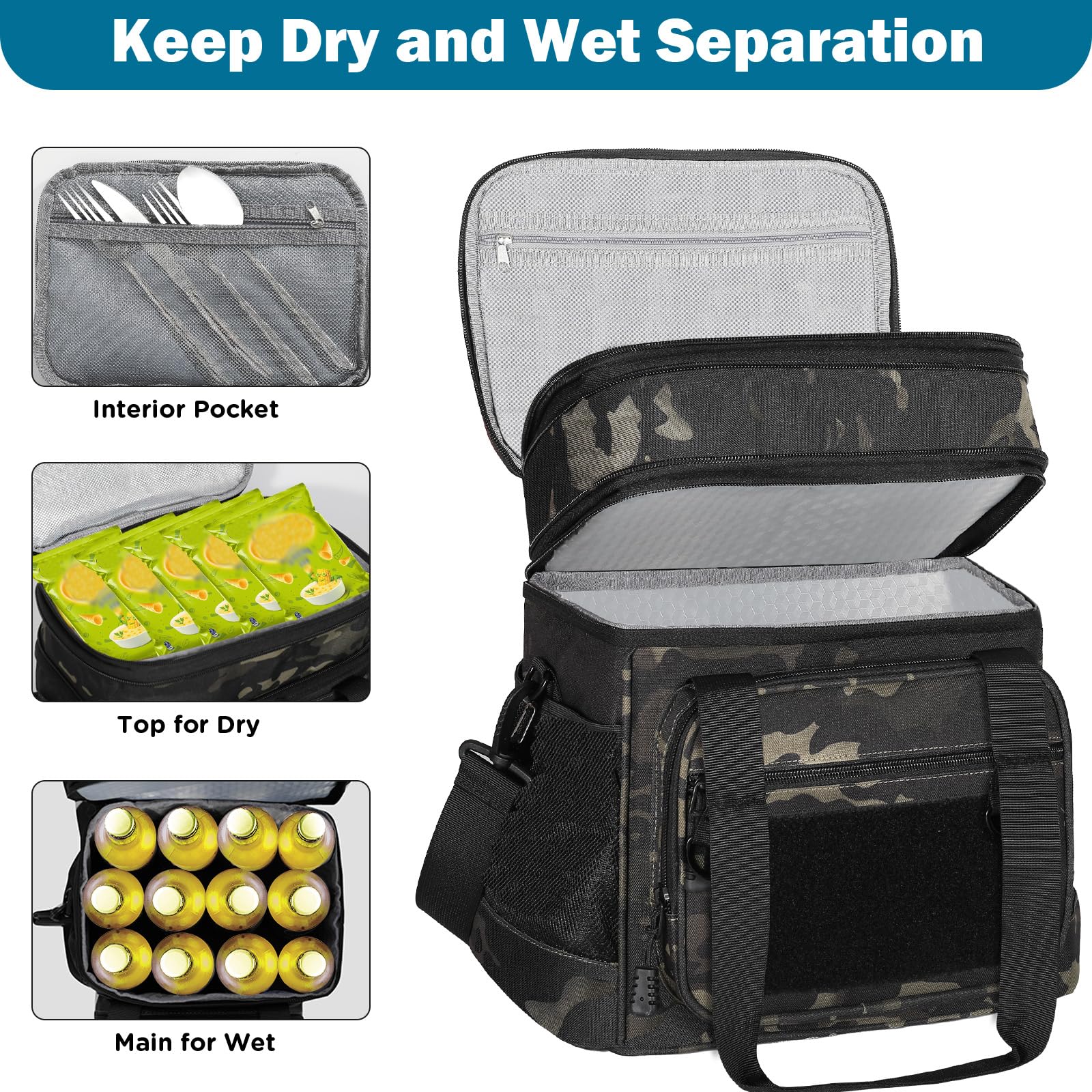 GLENKEY large-capacity insulated bag keeps meals organized for outings.