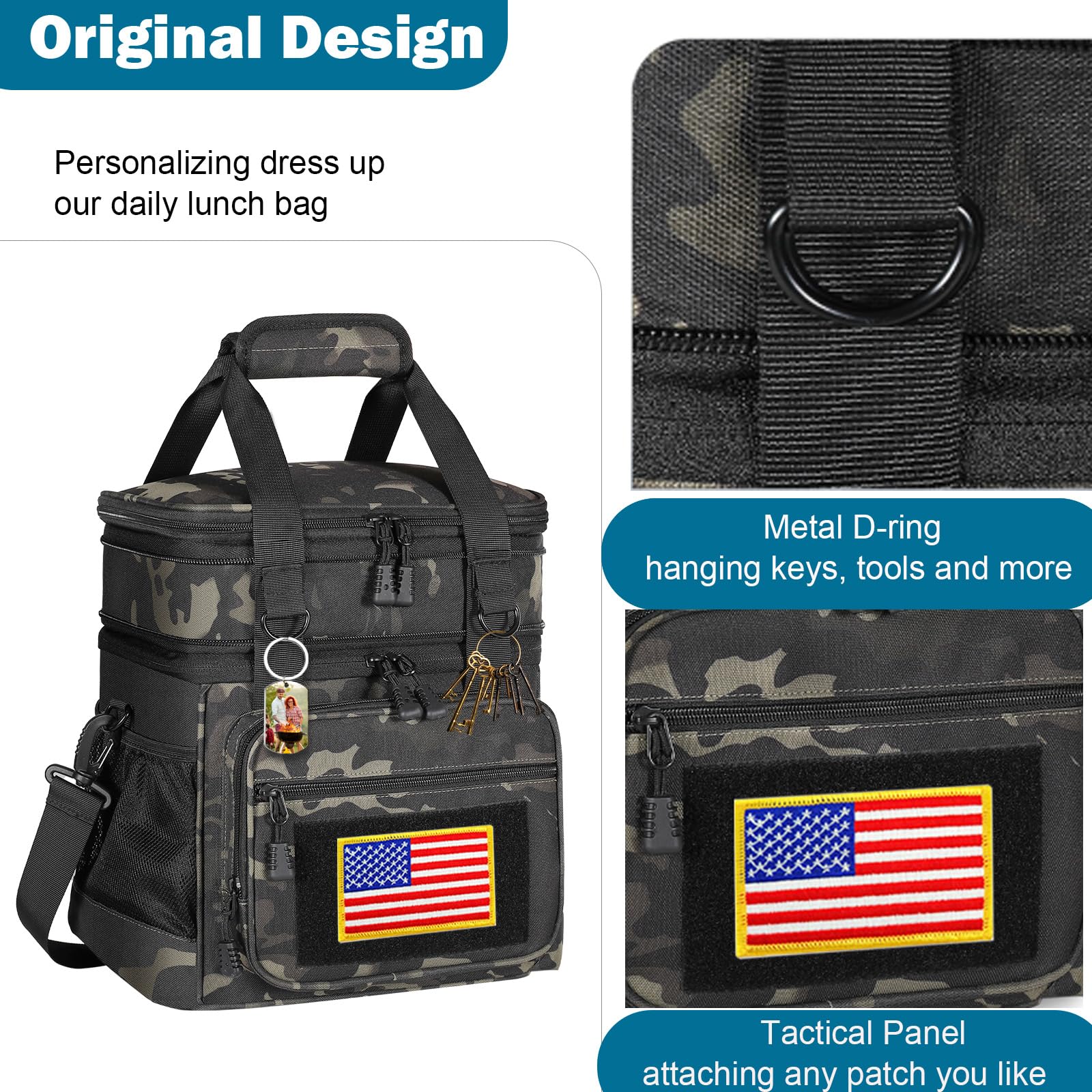 GLENKEY tactical style lunch bag with patch area for personalization.