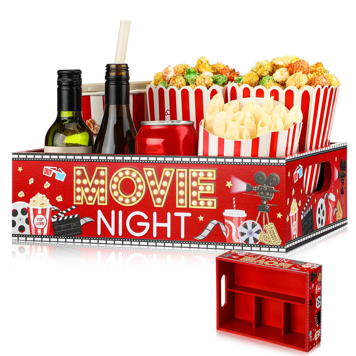 GlikCeil movie night snack tray with handles enables easy serving.