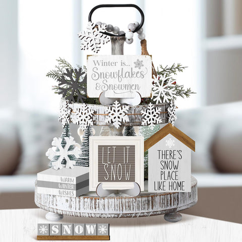 GlikCeil rustic tray signs enhance shelf and table styling