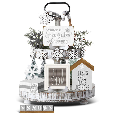 GlikCeil winter tray decor snowflakes wood, perfect for cozy seasonal display on shelves