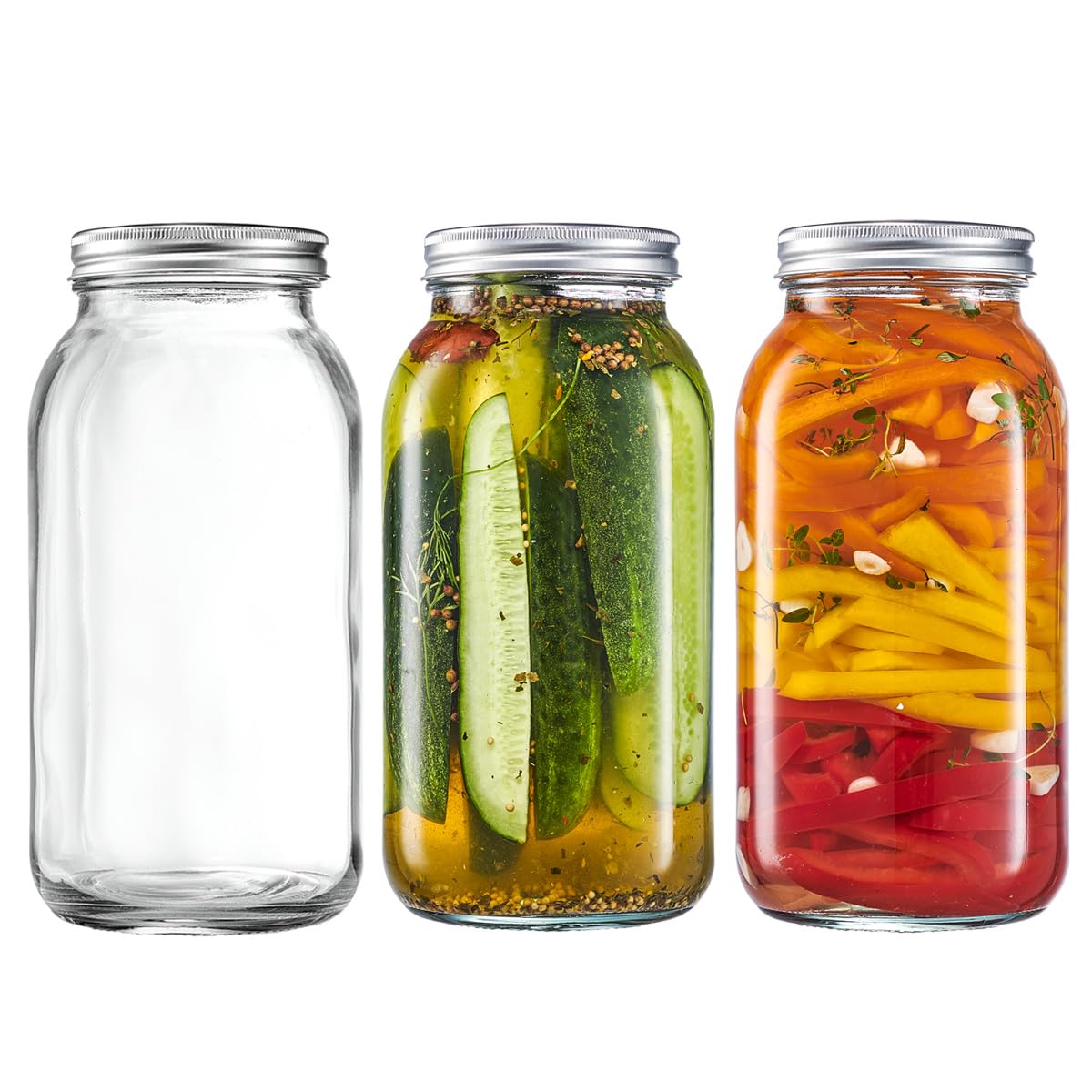 GLING 64oz wide-mouth mason jar with lids and bands, ideal for preserving foods.