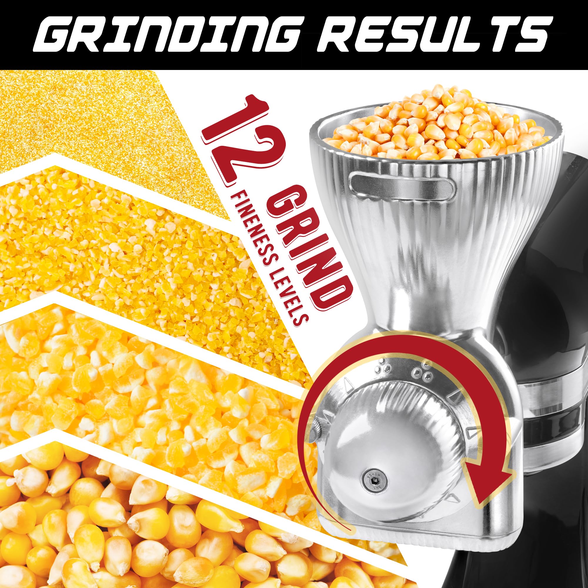 GLINK grain mill with 12 adjustable levels for customizable flour fineness.
