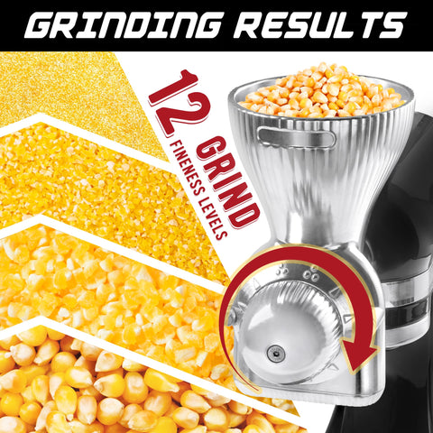 GLINK grain mill with 12 adjustable levels for customizable flour fineness.