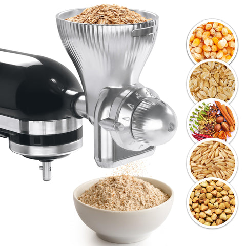 GLINK all-metal grain mill attachment for KitchenAid, durable and efficient flour grinding.
