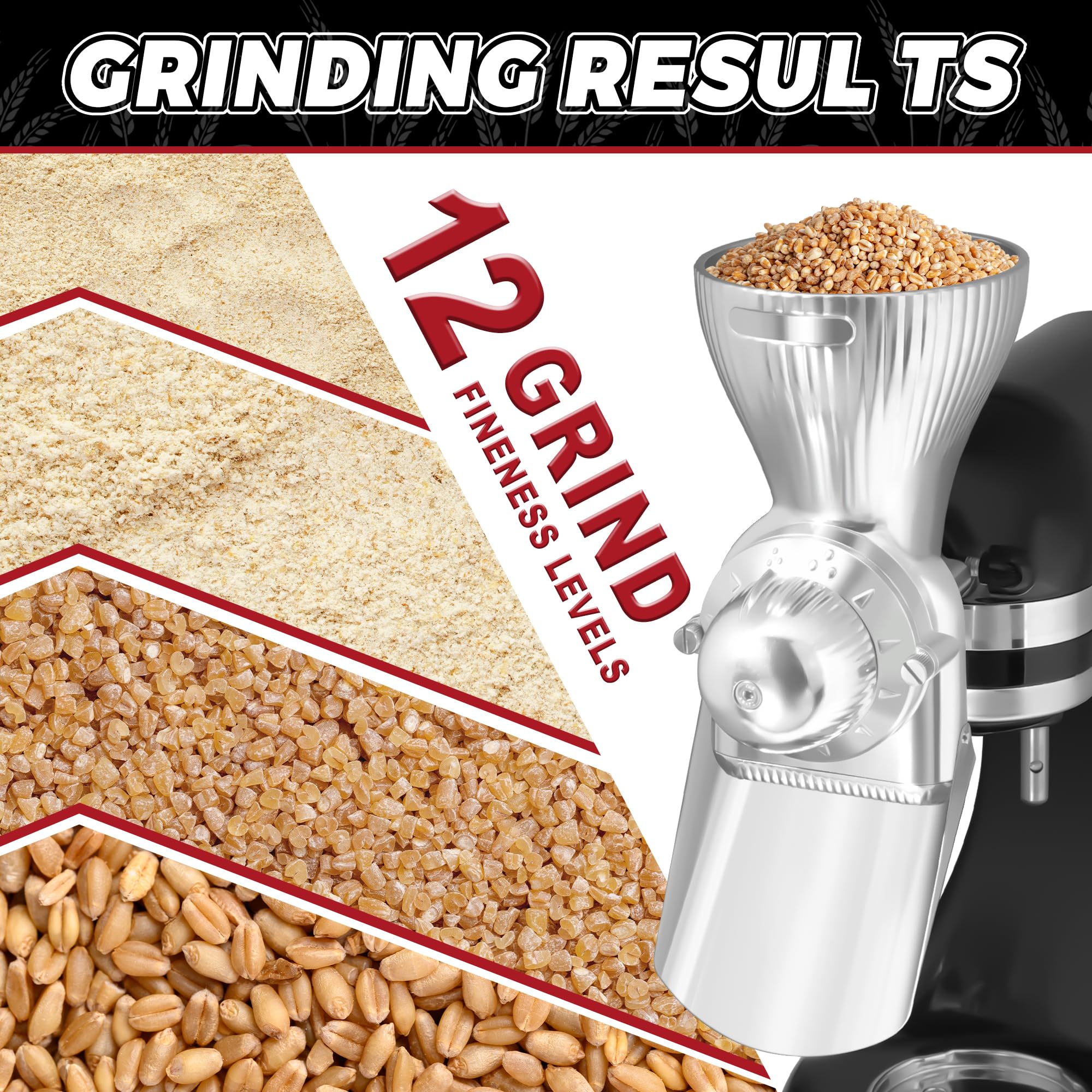 GLINK grain mill attachment for KitchenAid—top view showing compact, sturdy construction.