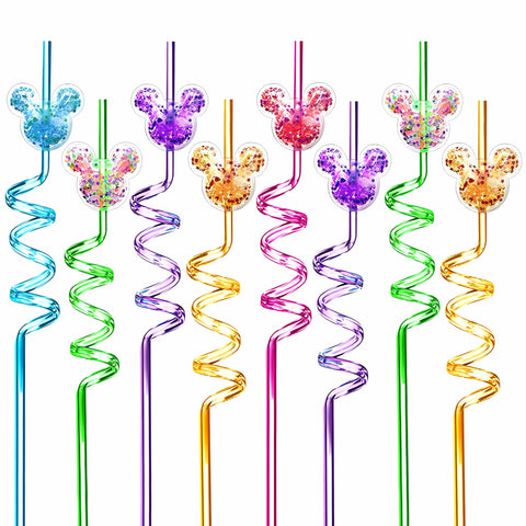 24Pcs Glitter Mouse Straws in vibrant colors for party favors