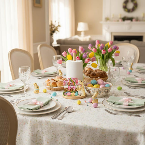 GLLZJZXC easter sign with pastel accents on the counter