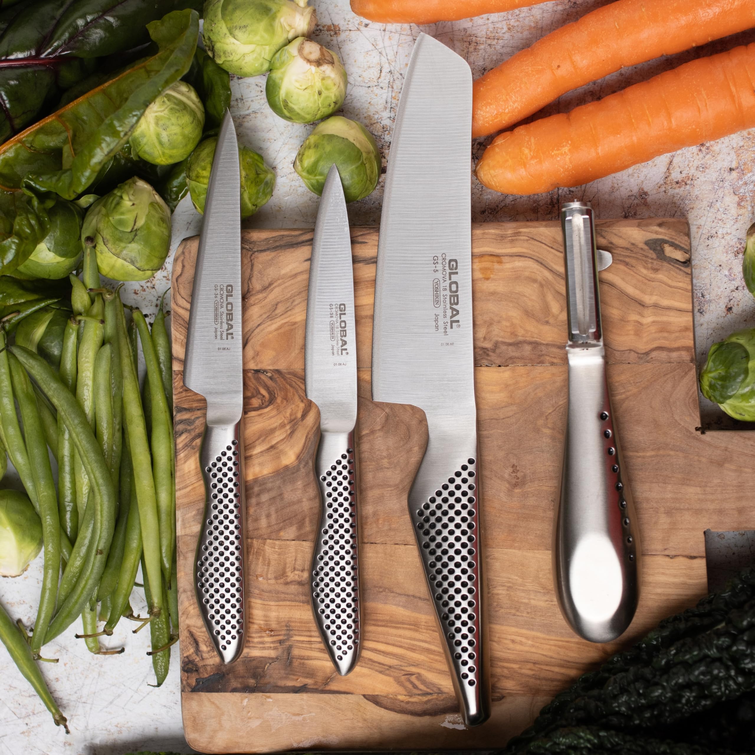 Global 3-1/2 inch paring knife used for coring peppers and trimming cores.