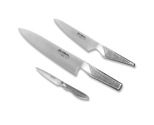 Global 3-piece starter knife set with razor-sharp blades for precise kitchen prep