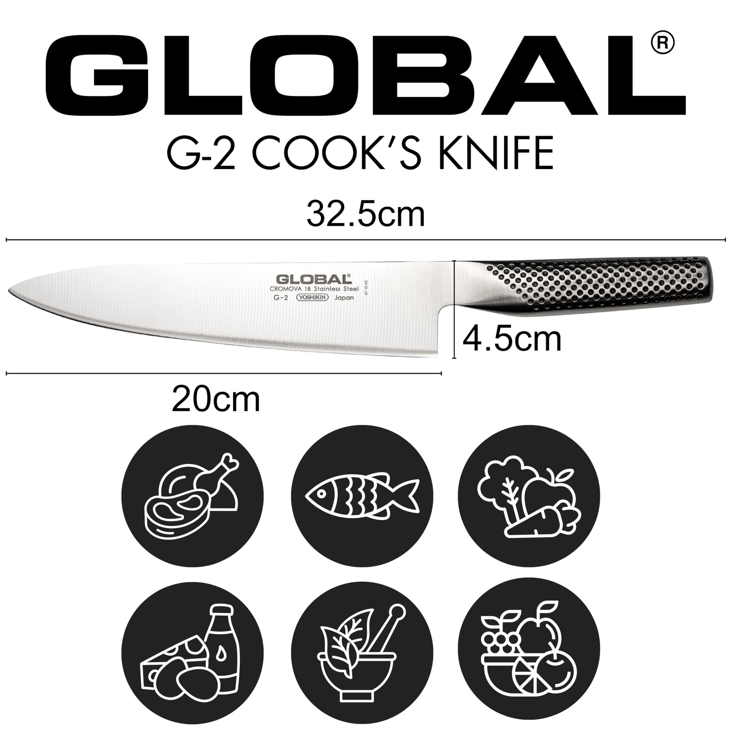 Global 8-inch chef knife edge remains razor-sharp with long-lasting performance.